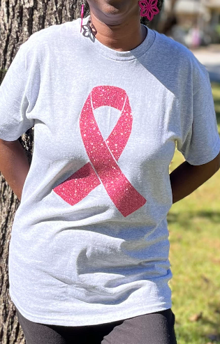 Cancer Ribbon on gray shirt